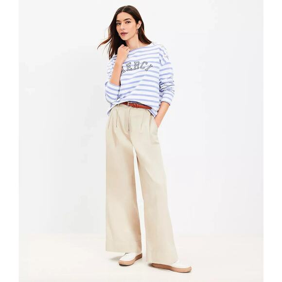 NWT LOFT 2024 Poplin Super Wide Leg Pants Toasted Beige Tan Khaki Womens Size 14 - Picture 11 of 11